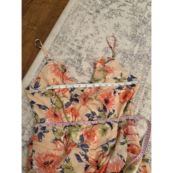 Lulus Stunning Soiree Blush Pink Floral Print Ruched Midi Dress Size Large NWT - Picture 5 of 9